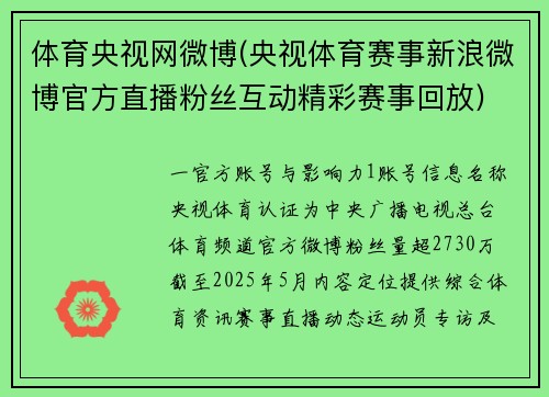 体育央视网微博(央视体育赛事新浪微博官方直播粉丝互动精彩赛事回放)